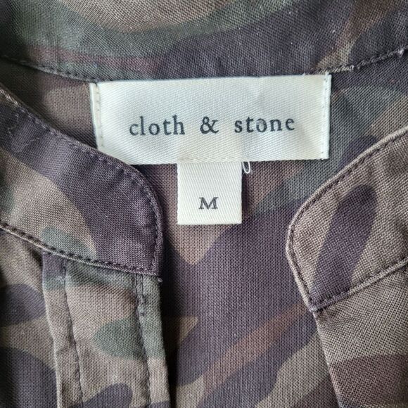 Anthro Cloth & Stone Mini Shirt Dress Camo Button Down Long Sleeve Pockets M - Picture 5 of 6